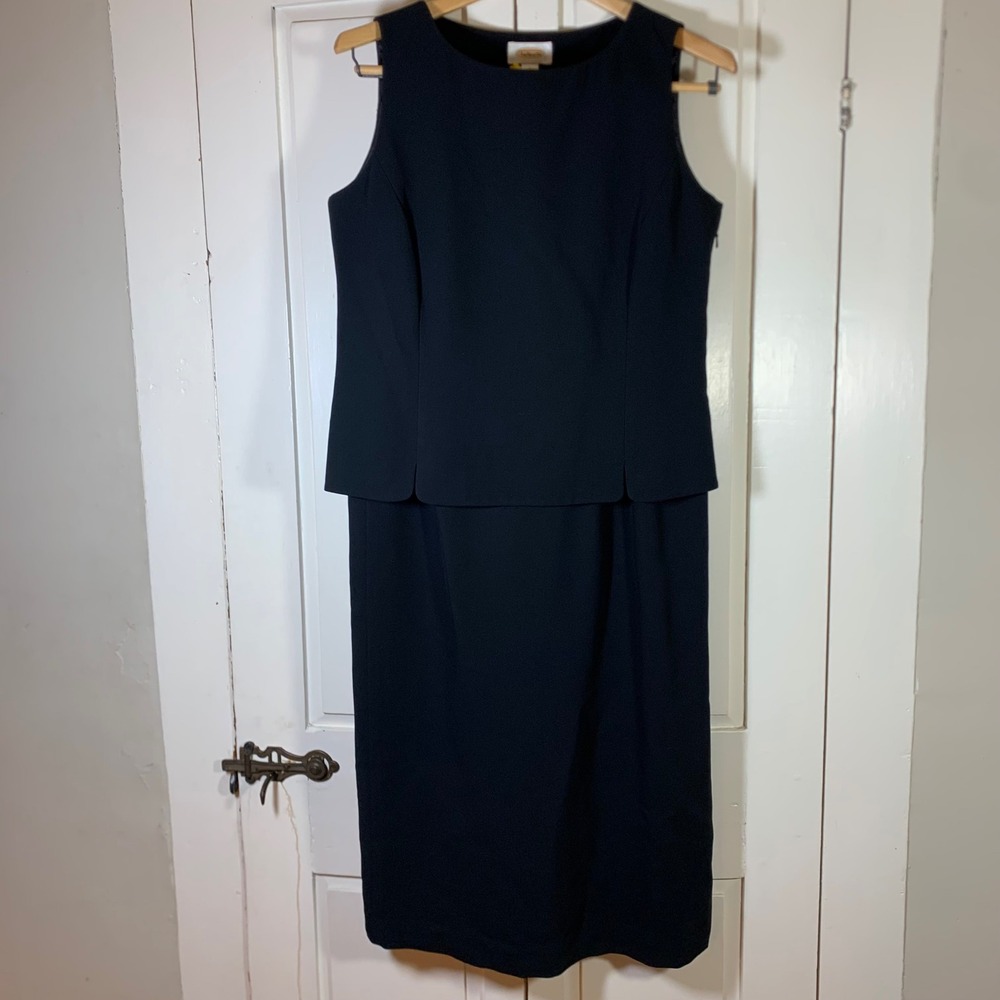 Talbots Black Sleeveless Peplum Top and Midi Skirt Set Sz 8P 2-Piece Suit Career